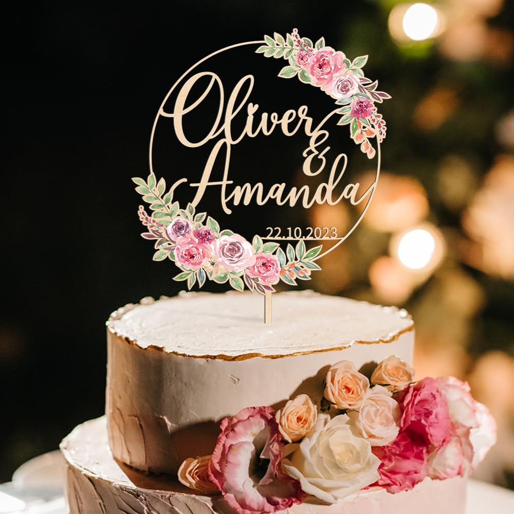 Party to Be Personalized Wedding Cake Topper in Wood Custom Bride and Groom Name Cake Topper Cake Decoration (Design 02)