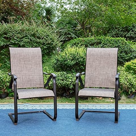 PHI VILLA Outdoor C Spring Dining Chairs Set of 2, High Back Metal Frame & Breathable Fabric Patio Chairs for All-Weather,Suitable for Patio, Deck, Yard, Porch Cover