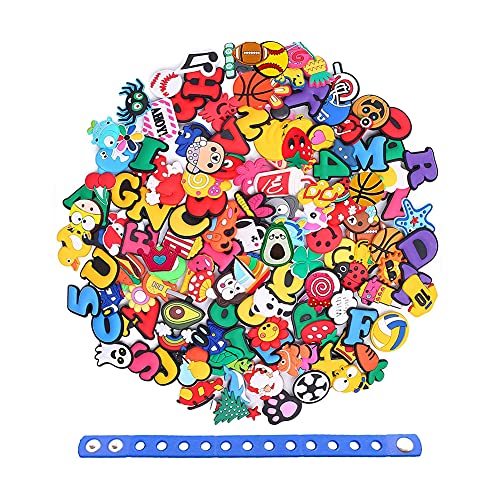 Shoe Charms for Clog Shoes, 100 PCS Different Shape Shoe Charms with 1 Bracelet, Random Lovely Pattern Shoes Charm Fit for Shoes and Wristband Bracelet Decoration Party Gifts, Kids Gifts