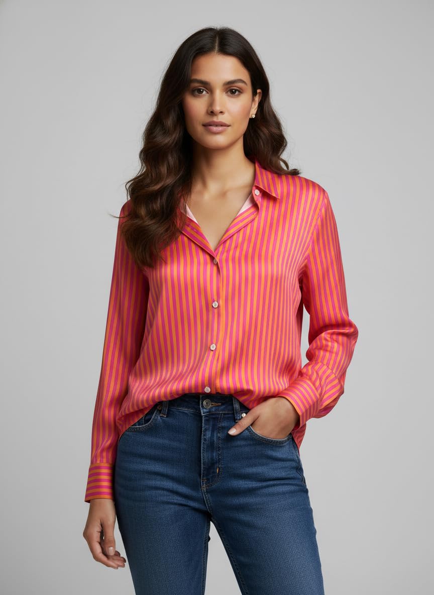 ANNI Designer Bedrucktes Damenhemd aus Baumwollmischgewebe, langärmelig, normale Passform, Hemdkragen, legere Bürokleidung, elegante Western-Kleidung für den Alltag, Hochzeit, Party