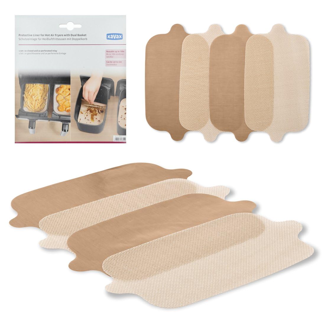 Protective Inlay for Hot Air Fryers w. Double Basket, Non-Stick, Can be Cut to Size