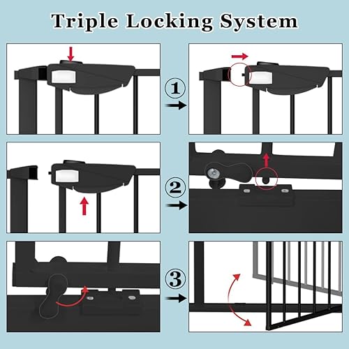 Miniatura 10 de WAOWAO Triple Lock - Puerta para bebé, extra ancha, 57.87-62.59 pulgadas, con cierre automático, seguridad de metal blanco, para perros, cachorros,