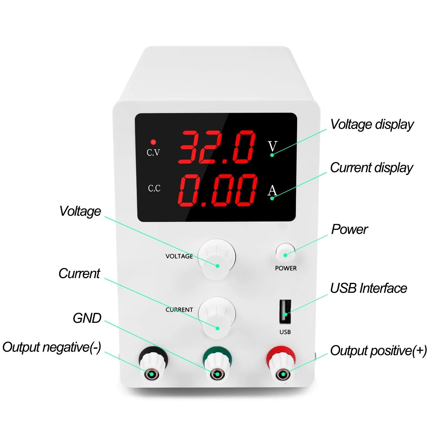Fuente Alimentacion Regulable,Regulador de Voltaje Fuente de alimentación CC conmutada regulada por banco digital, 30 V, 10 A, 5 A, USB, ajustable, for laboratorio(R-SPS3010D W,220V)