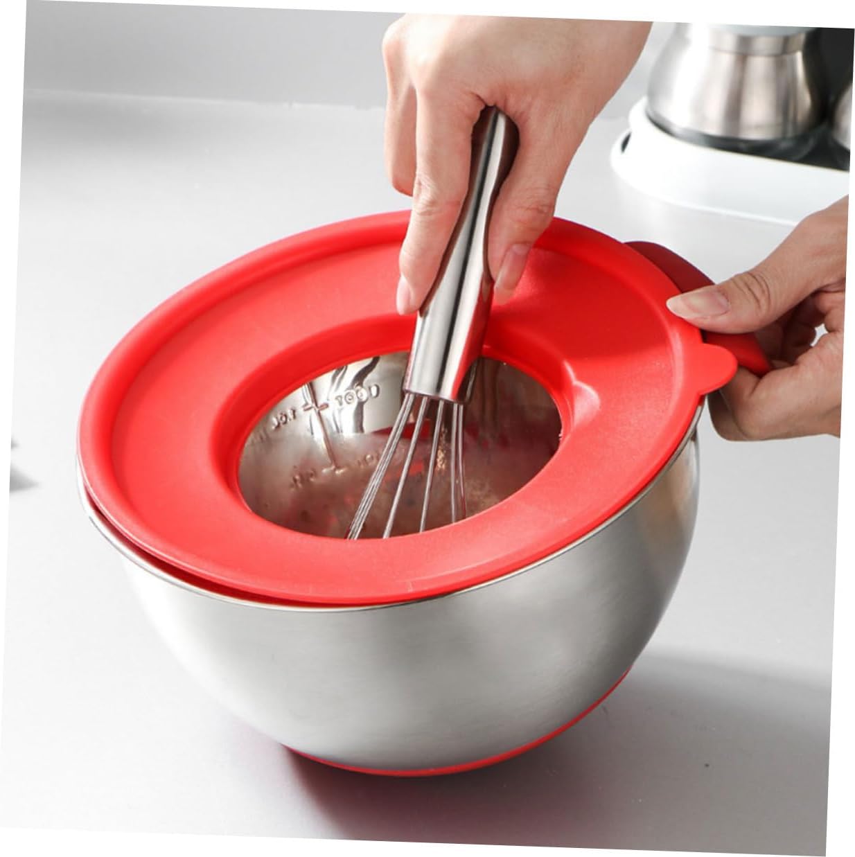 COHEALI Stainless Steel Mixing Bowl Set with Red Handle, 18Cm 20Cm Non-Slip Silicone Base, Kitchen Salad and Food Mixing Bowls with Lettered Lids and 3 Graters for Daily Cooking and Baking