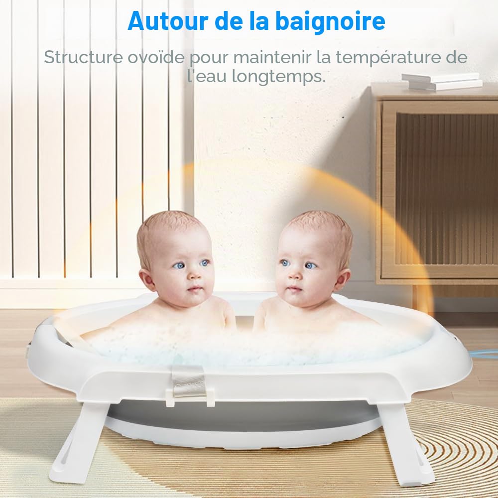 OHMG 3 in 1 Baignoire Ergonomique pour Bébé avec Support et Table à Langer,Fermeture Compacte,baignoire pliable bebe,baignoire bebe sur pied,bain bebe,pour nouveau-nés jusqu'à 3 mois