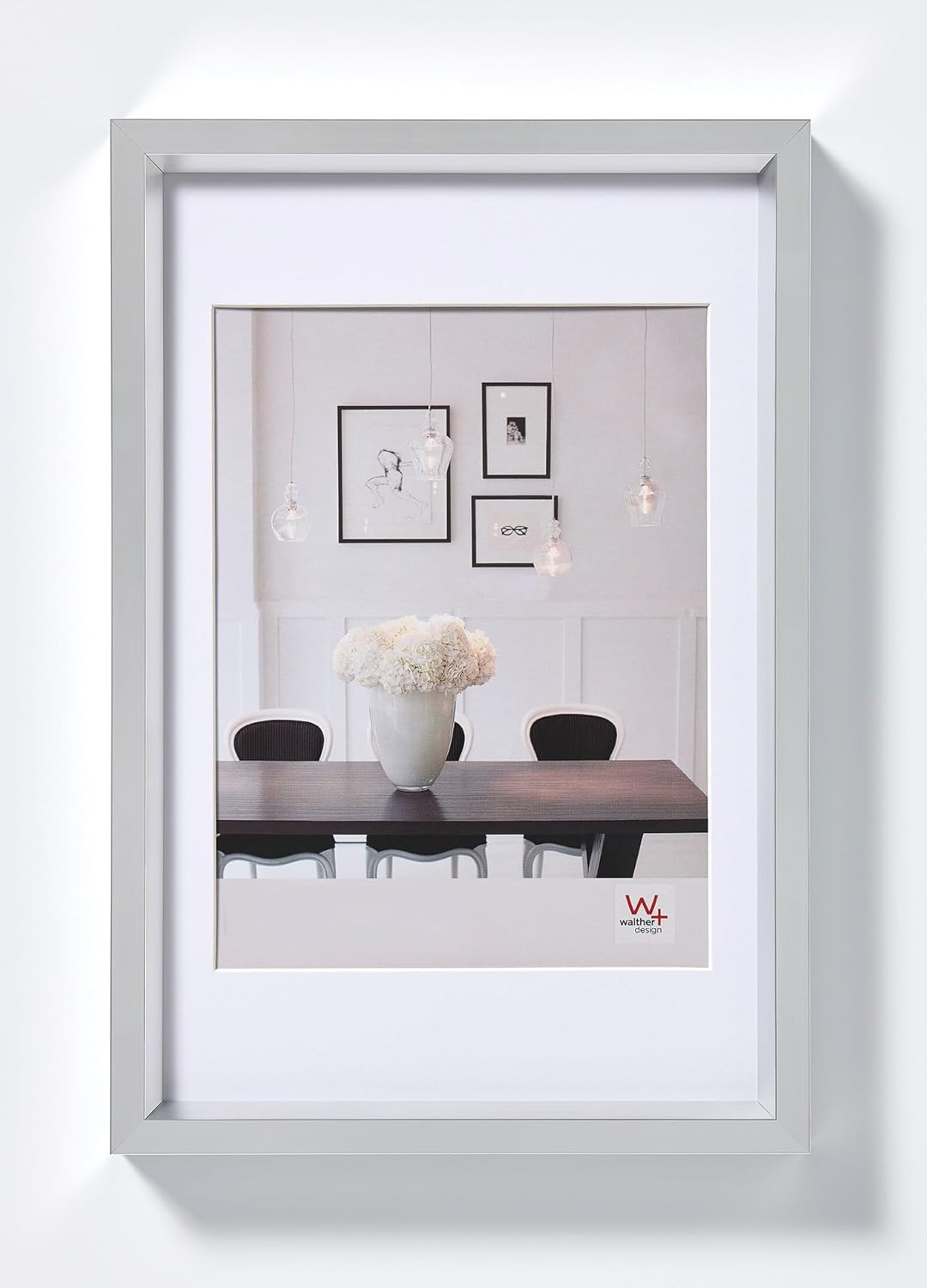 walther design Picture Frame Silver 18 x 24 cm with PassepArtout, Steel Style Plastic Frame ES824S