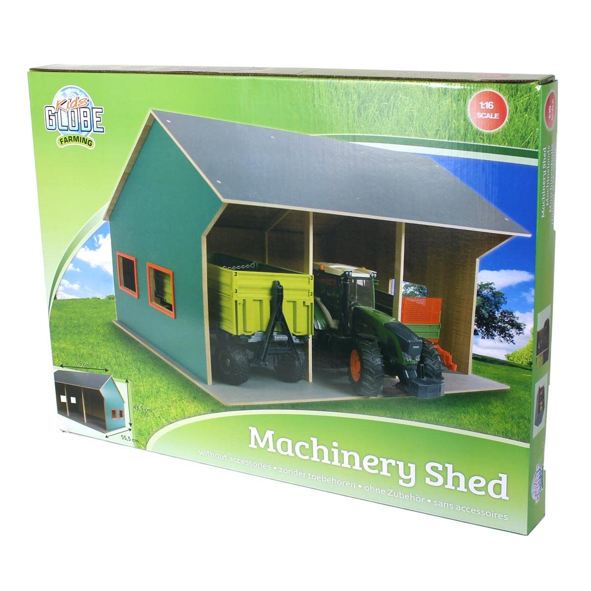 Kids Globe Holz Bauernhof Spielzeug – Scheune, Schuppen, Halle, Stall, 1:16, mit 3 Boxen – robust, kindgerecht, pädagogisch wertvoll, Spielfigurenzubehör