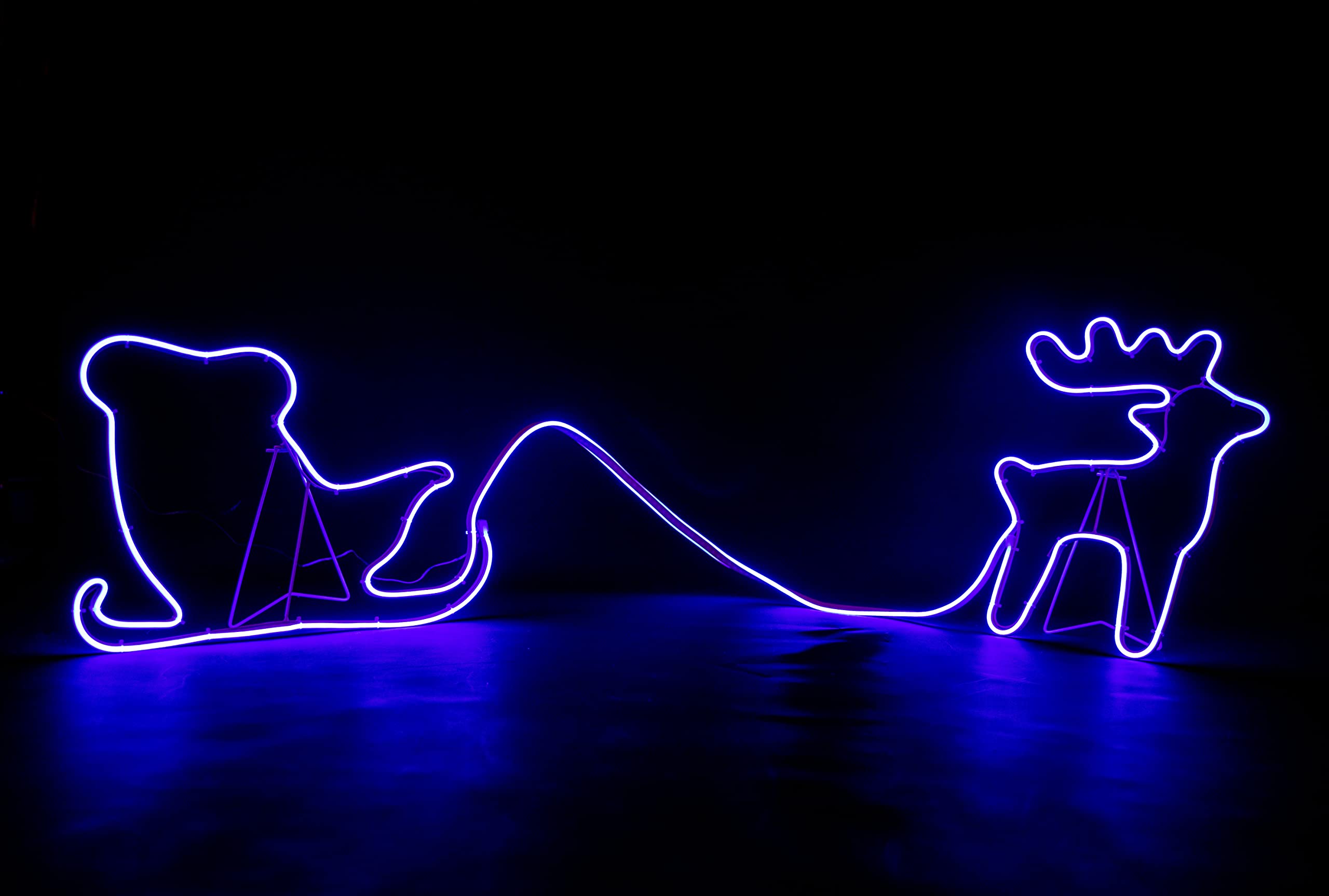 Shatchi Blue Leds Reindeer And Santa Sleigh Neon Effect Rope Light Silhouette Double Side 180 Christmas Outdoor Home Wall Garden Holiday Festive Decorations