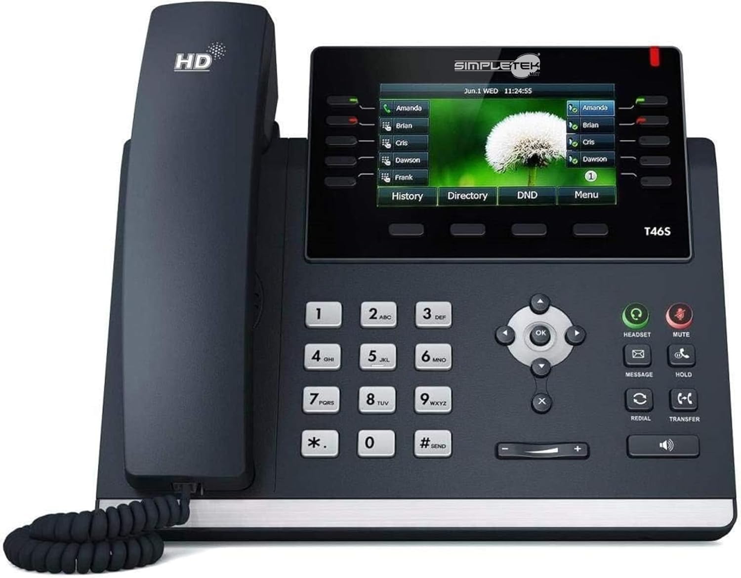 SIMPLETEK - Profesjonalny gigabitowy telefon IP PoE, kolorowy wyświetlacz 4,3", 16 kont VoIP, Audio HD, port USB (odnowiony)