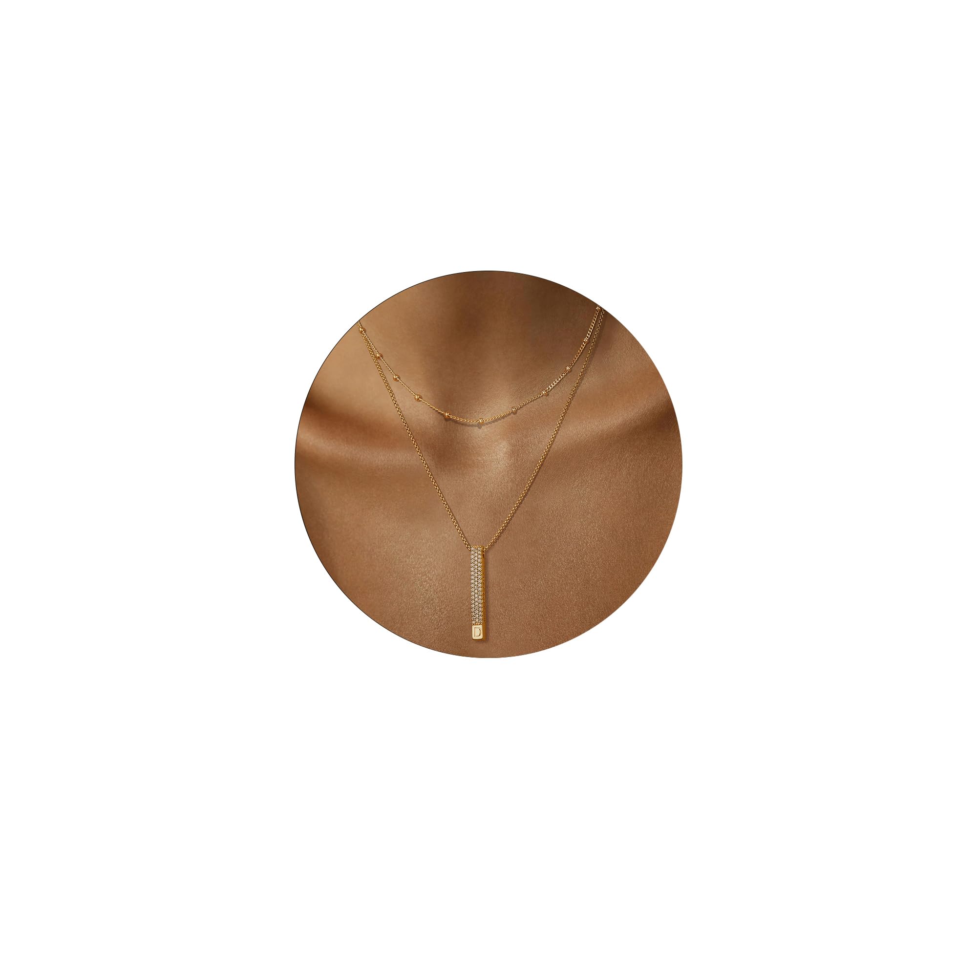 Jenosy Layering Kette Damen Kette mit Buchstaben Gold Personalisierte Kette mit Namen Zarte Halskette mit Stabanhänger für Damen 18K Vergoldete Namenskette Modeschmuck für Frauen und Mädchen