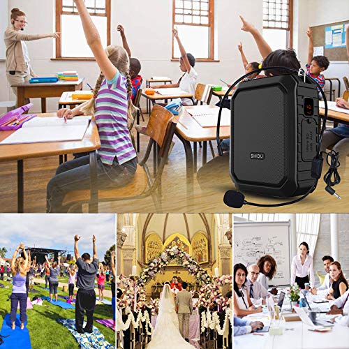 Voice Amplifier with Wired Microphone Headset 18W Waterproof IPX5 Voice Loudspeaker 4400mAh Rechargeable Portable PA System Power Bank for Outdoors, Water Aerobics Teaching, Meeting, Training, etc