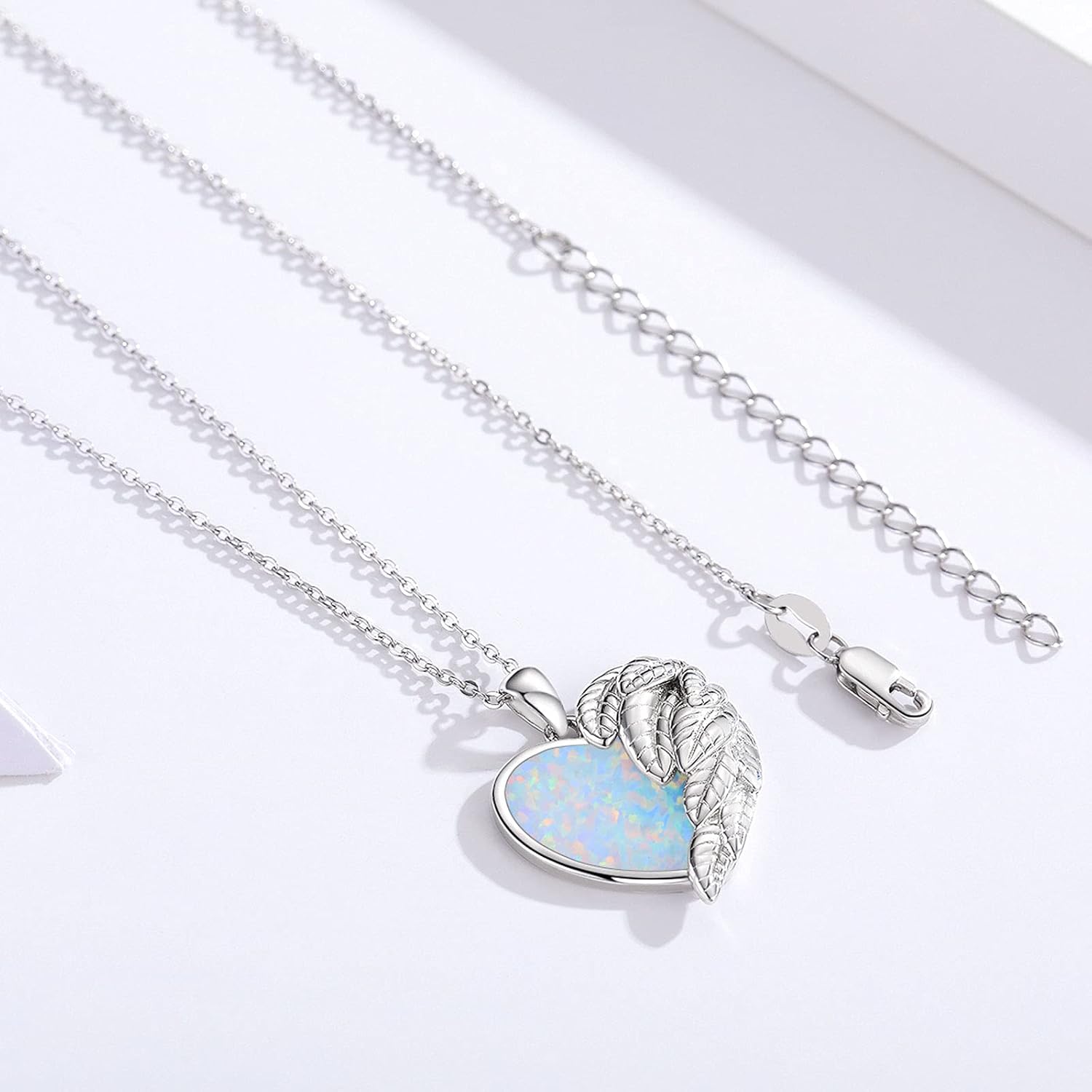CUOKA MIRACLE Heart Necklace Angel Wing Heart Opal 925 Sterling Silver Women Pendant Guardian Angel Wings Pendant Necklace Dainty Opal Jewelry Birthday Gifts for Mom Women - Image 5