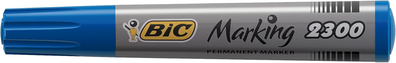 BIC Marking 2300 ECOlutions Permanent Medium Beveled Tip Markers - Blue, Box of 12