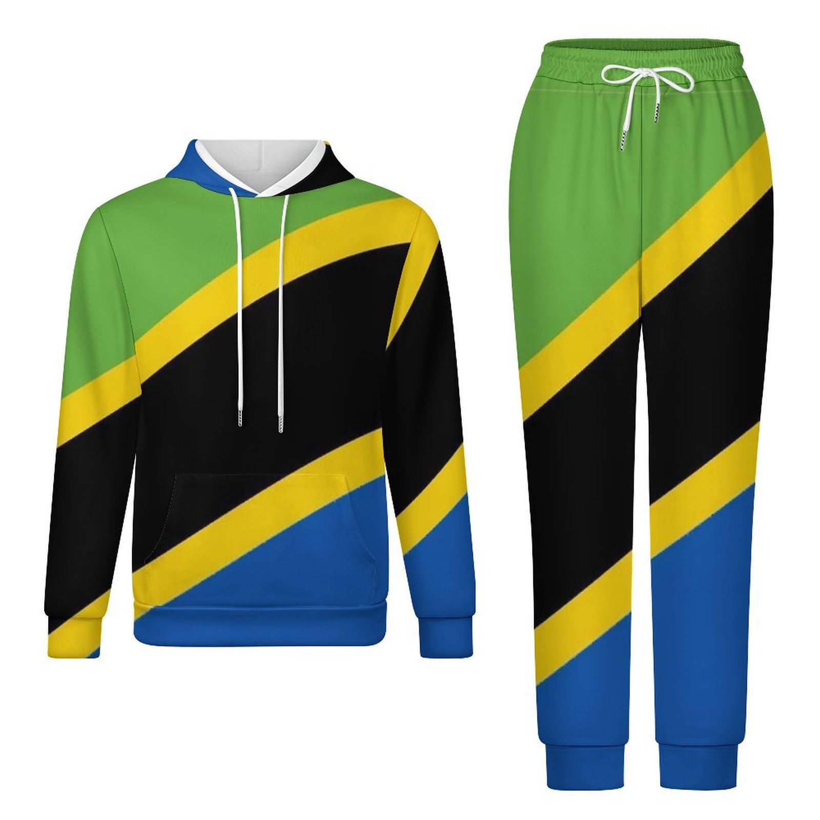 Uomo Donna 2 Pezzi Manica Lunga Tuta Set Plus Size Felpa Con Cappuccio E Pantaloni Jogger Con Coulisse Novità Repubblica Di Tanzania Bandiera Stampa Unisex Activewear