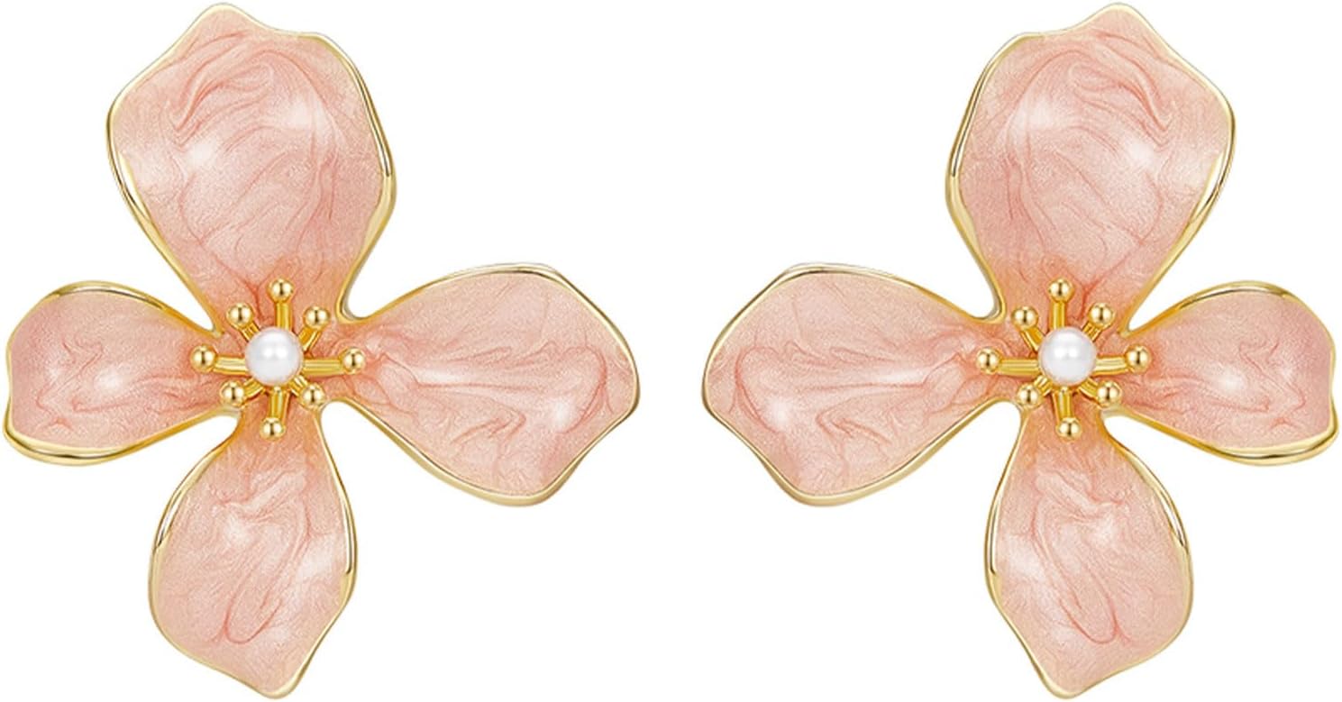 Irregular Statement Earrings for Women Unique Stainless Steel Petal White Enamel Large Stud Trendy Jewelry