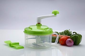 Kuber Industries Plastic Chopnchurn/ 2 in 1 Vegetable and Fruit Chopper with Beating Blade, Churner, Grater, Slicer/Lassi Maker, Green-Kubmart10207