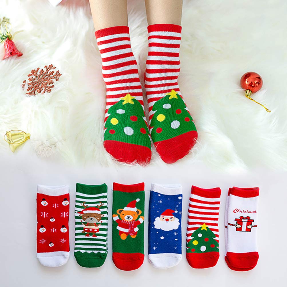 PRETYZOOM - 6 calcetines de Navidad para niños de 1 a 3 años (talla 1)