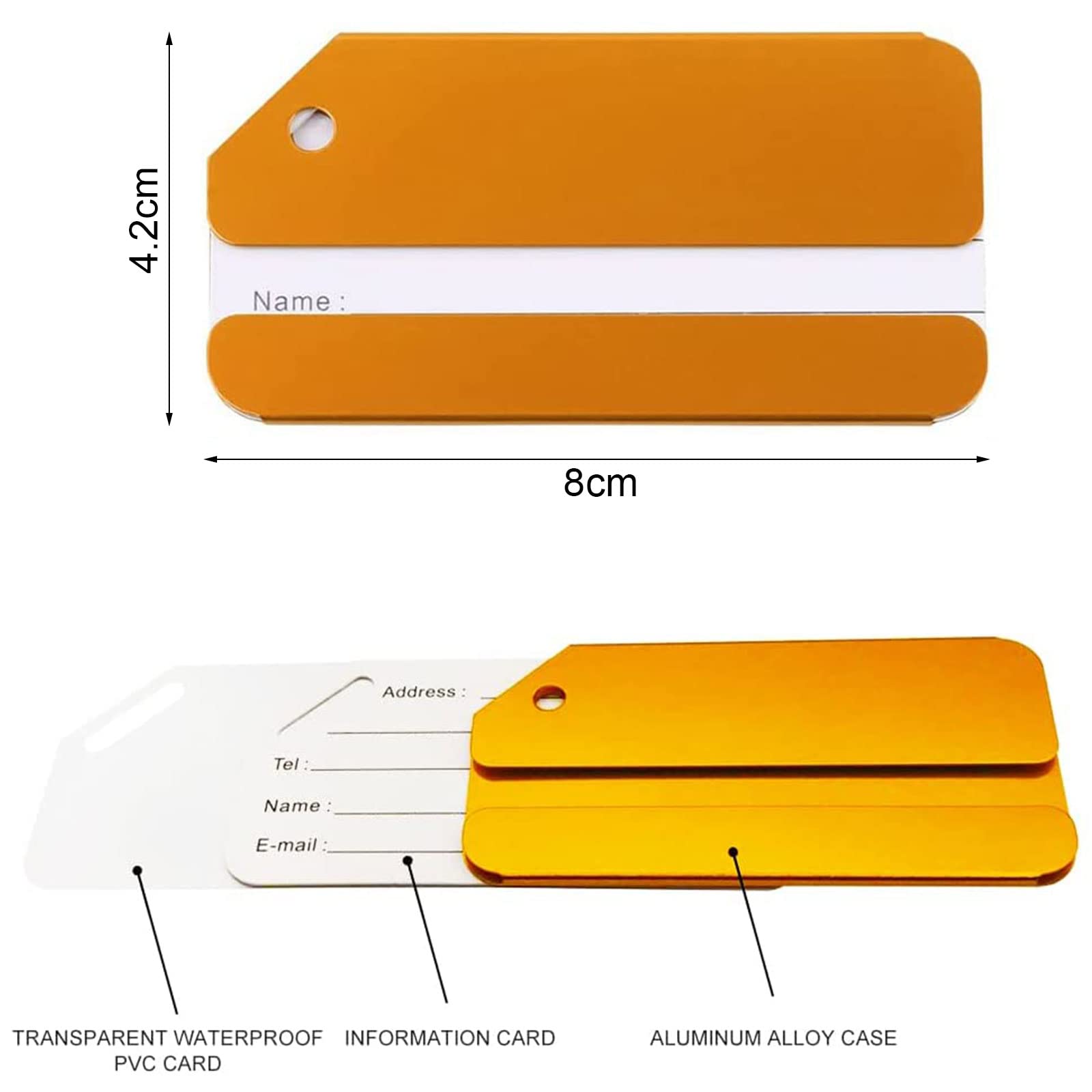 Lot De 4 étiquettes Bagage Aluminium Nuonove - Carte PVC étanche, Cordon Acier - 4 Couleurs Vives
