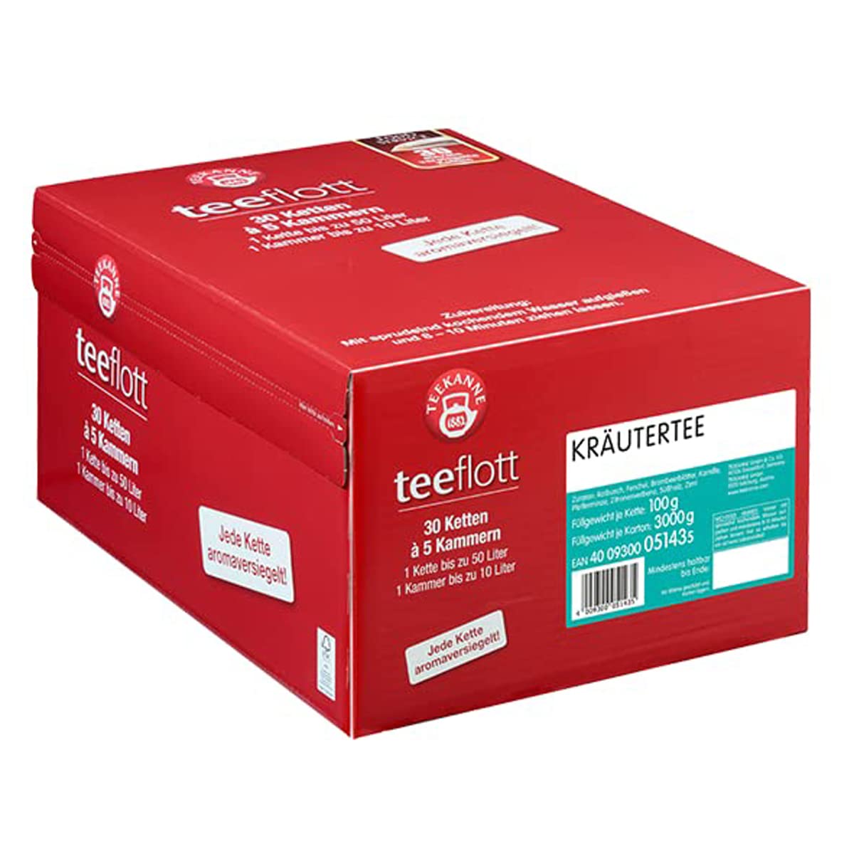 Teekanne "teeflott" Großfilterketten (Kräutertee) | 30 Ketten - 5 Kammern (150 x 10 Liter) | Tee für Event & Gastronomie | Große Teebeutel