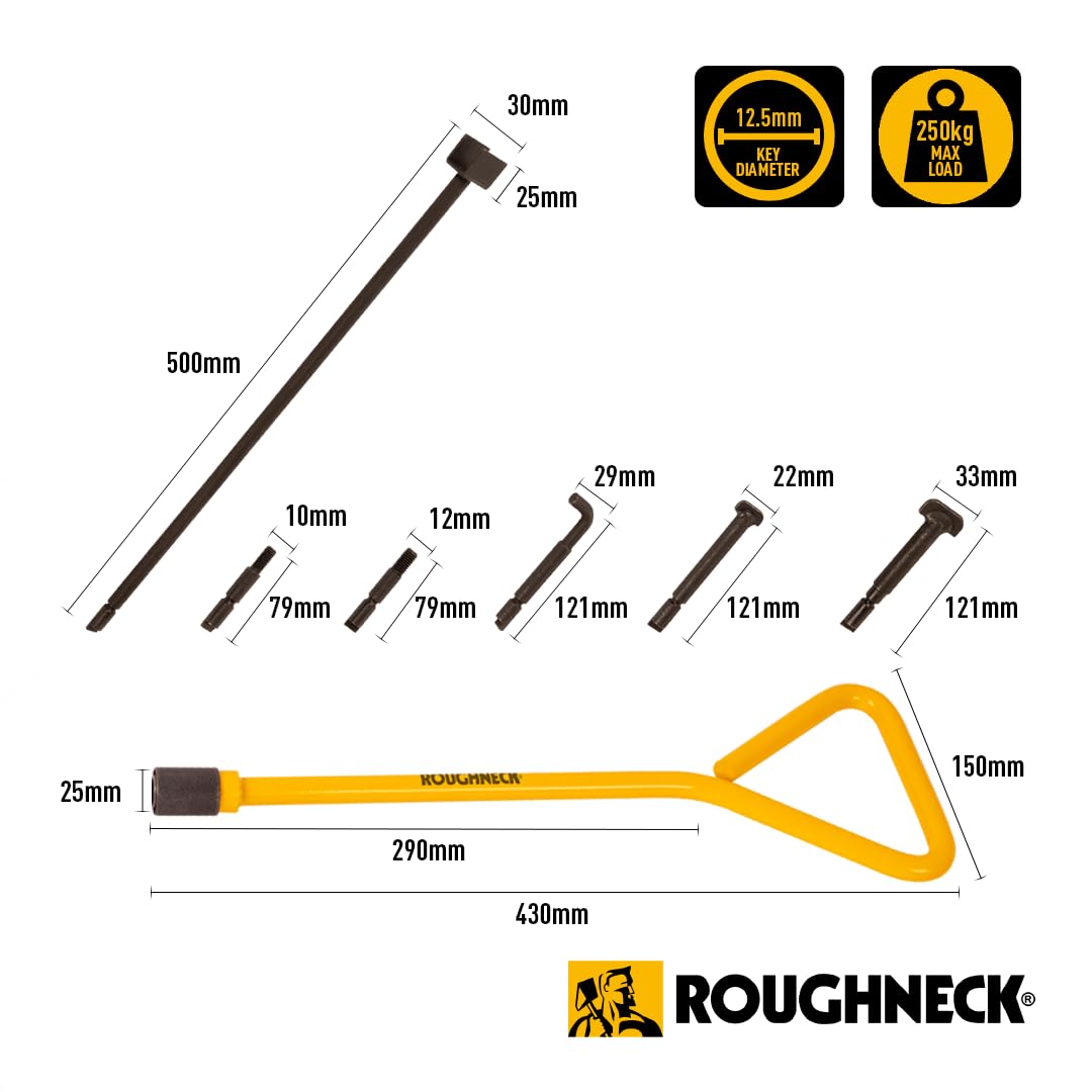 ROUGHNECK® Universal Manhole Key Set, 13 Pieces: 2 Handles, 11 Keys (6 Types) and Carry Case, Yellow - Image 2