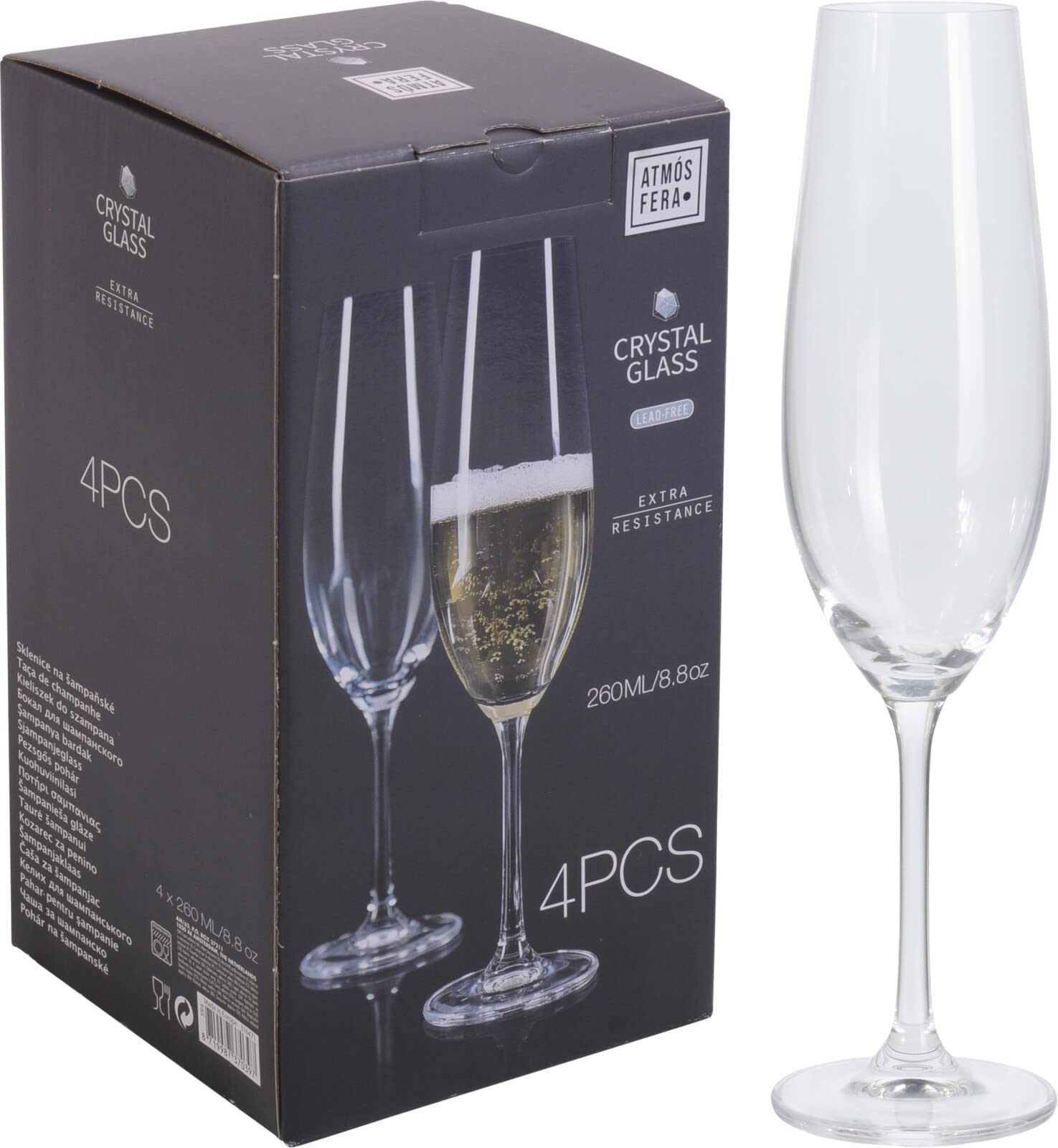 Galvog Set of 4 Champagne Flutes Crystal Clear Champagne 260m โ image 1