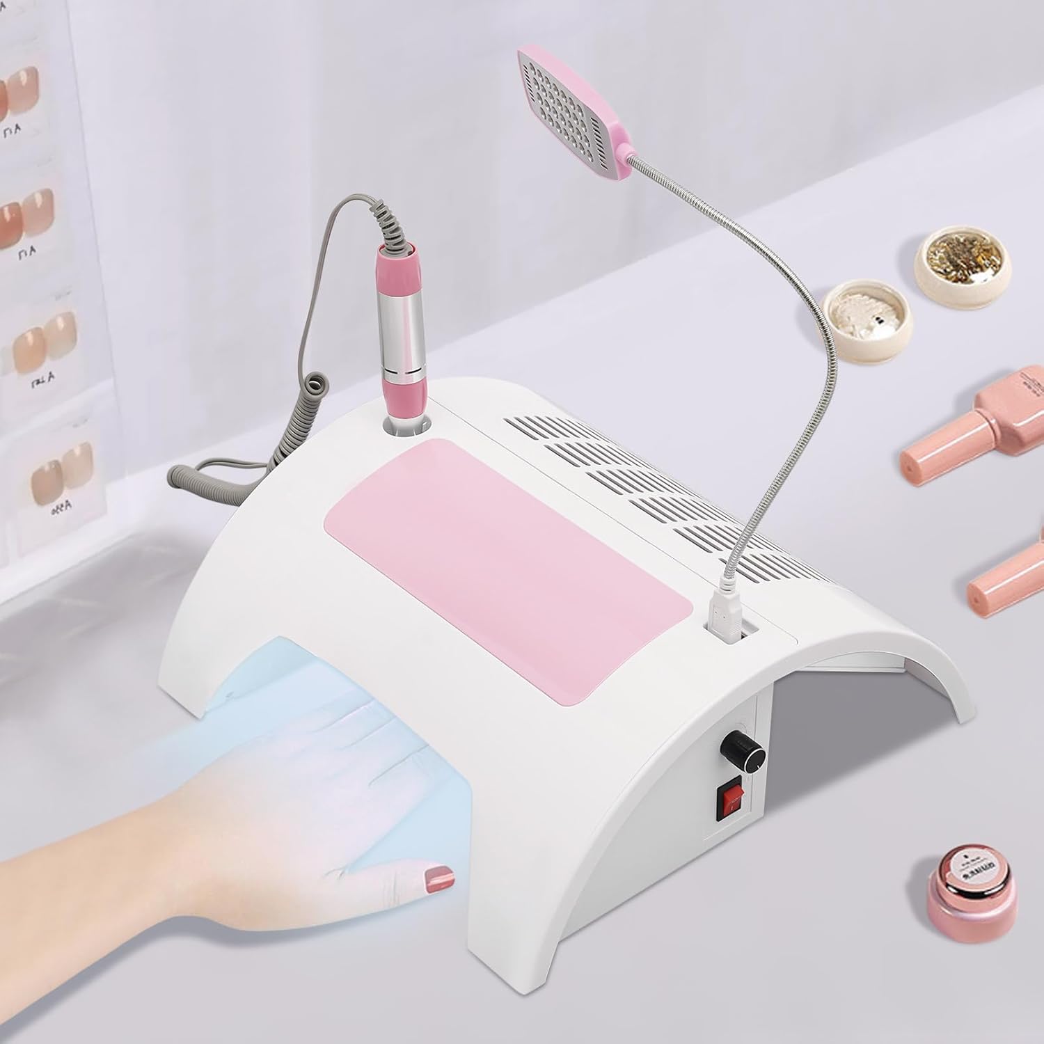 5-in-1 Manicure Machine, Timing Led Display Uv Nail Lamp, Cleaner Nail Dust Collector, Dry Nail Gel Nail Drill, Hand Rest, Nail Drill for Polishing for Nail Salon and Home Use