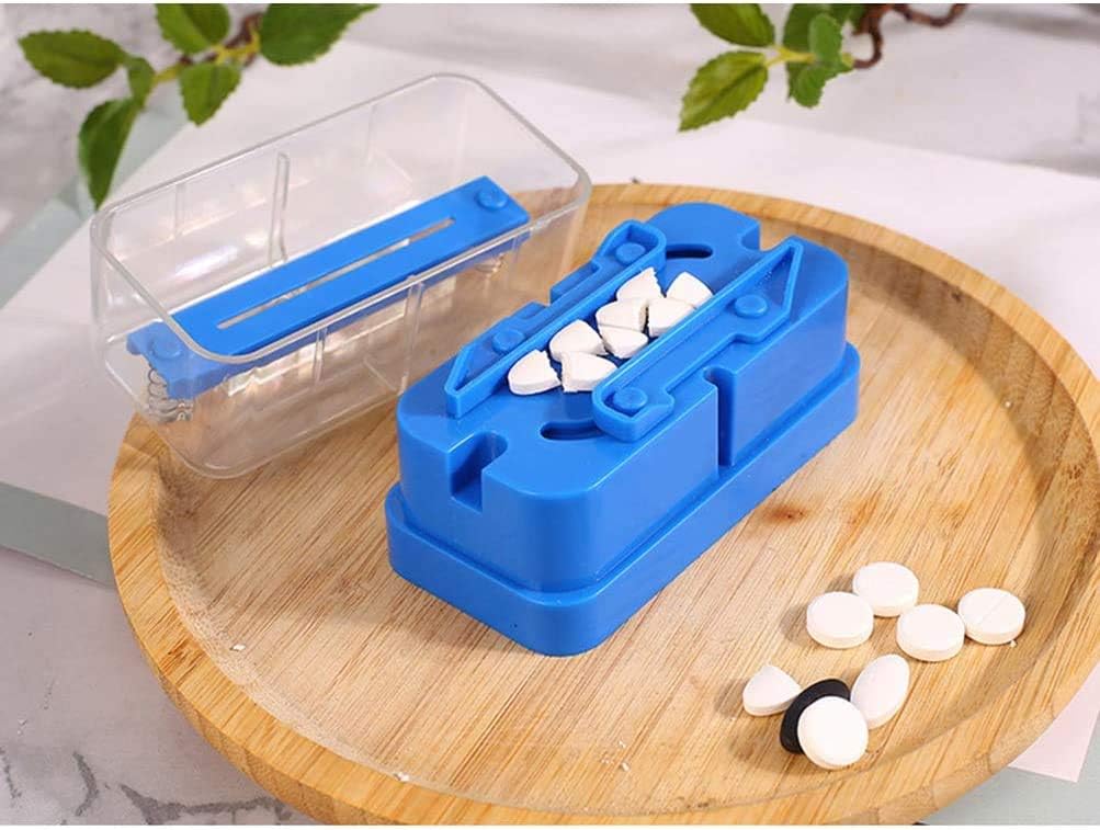 Pill Cutter and Dispenser Separator | Cut Pills, Vitamins, Tablets | Stainless Steel Blade | Travel Size | Blue