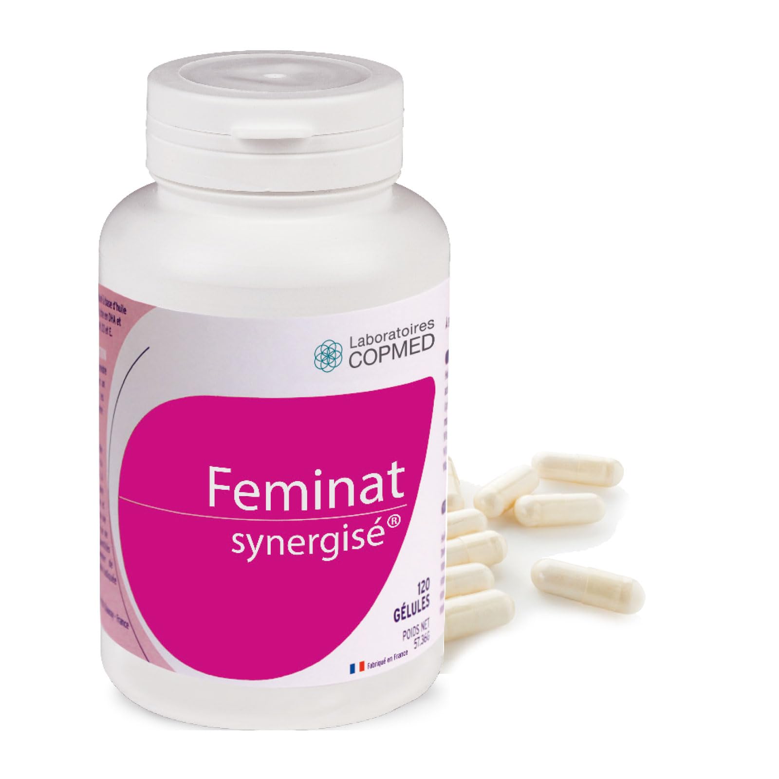 LABORATOIRES COPMED - Féminat Synergisé® - Complément alimentaire Grossesse - Confort féminin 100% Naturel - Acide Folique - Marque Française - 120 Gélules Végétales (Pilulier en Bioplastique Végétal)