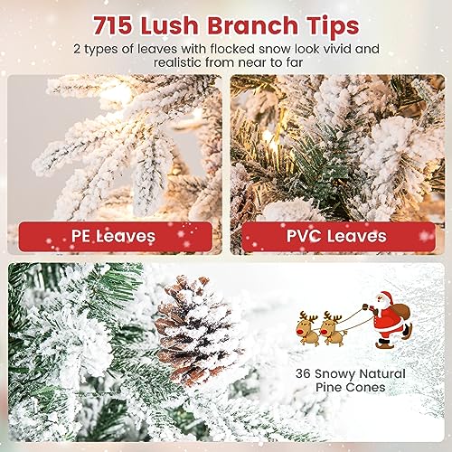 Goplus6ftprelitsnowflockedchristmastreeartificialhingedxmastreewith210warmwhiteincandescentlights715branchtipsnaturalpineconesmetalstandforholidayofficehomedecor Urban Country Home Decor Goplus 6ft pre lit snow flocked christmas tree artificial hinged xmas tree with 210 warm white incandescent lights 715 branch tips natural pinecones metal stand for holiday office home decor urban country home decor