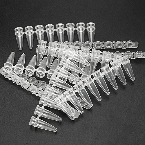 MASUNN 5 Stück Polypropylen Pcr Tube Strip konisch Bottom 8 Tube Strip mit Flat Caps 8 x 0,2 ml