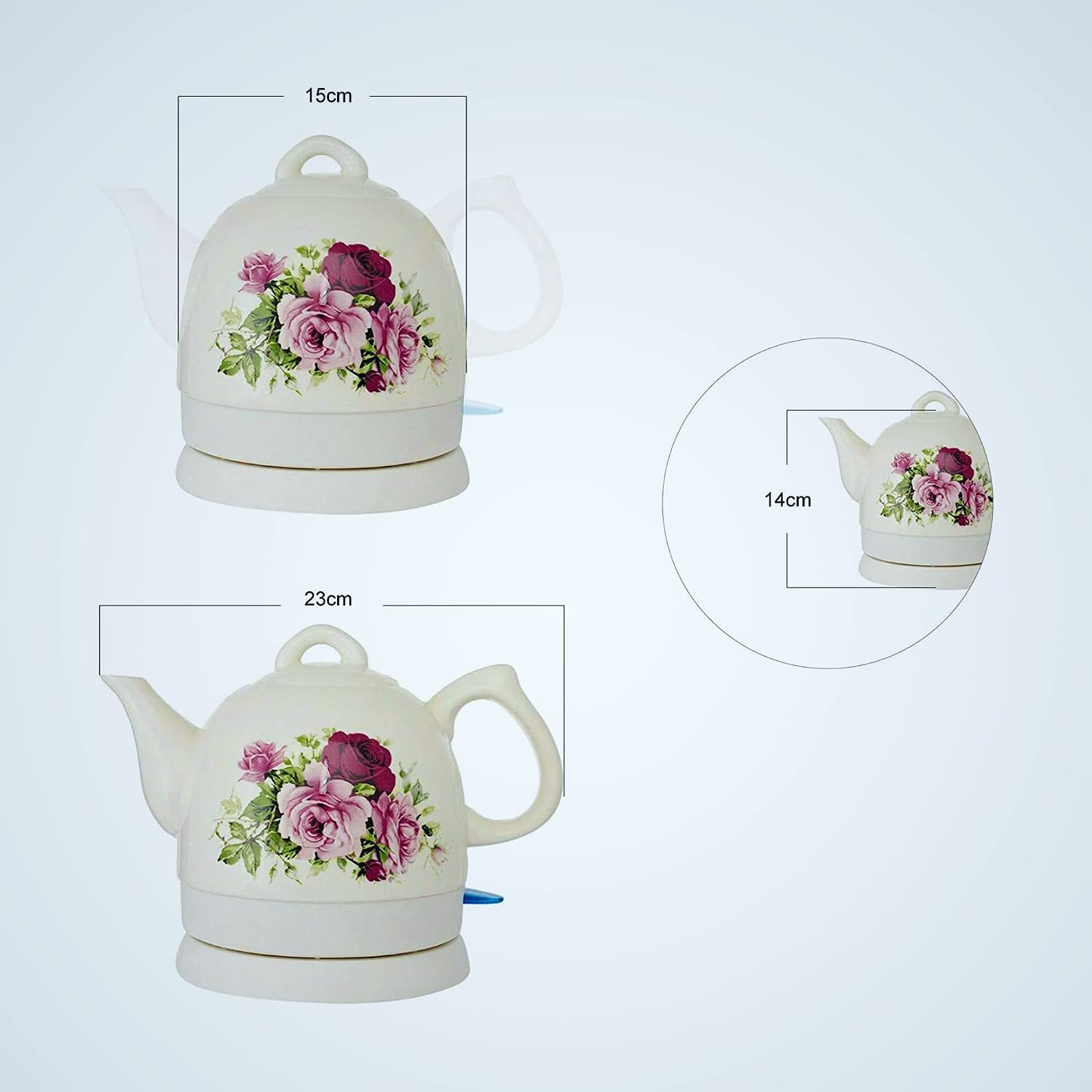 White Country Rose Ceramic Kettle - 1L | Cordless kettle with retro design | Fast boiling with anti-limescale properties | From Jean Patrique