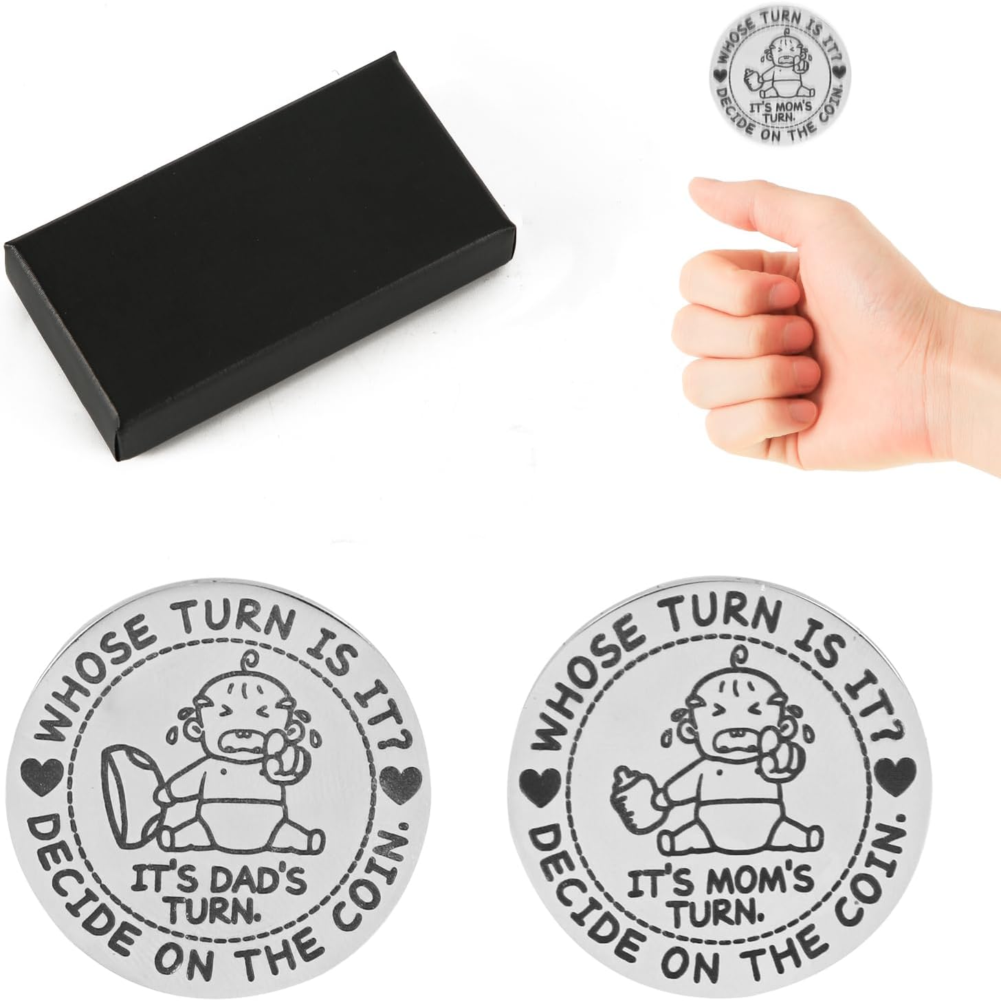 New Parents Decision Coin, 1.18in Funny Gift for Parent Double Sided Decision Making Coin Mommy's Turn Daddy's Turn Coin for Pregnancy Gifts First Time to be Mom Dad, with Gift Box