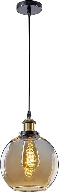 MOSSODOR Vintage Pendant Light Ceiling Light Pendant Modern Glass Globe Shade Hanging Lamp Fixture Brass Fitting Kitchen Bedroom Decorative Lighting (20cm, Gold)