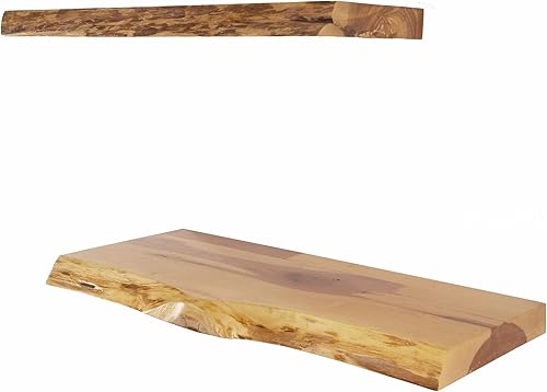 Miniatura 7 de VINTAYARD Estantes flotantes de madera rústica, estante de madera con borde vivo para decoración de pared de granja, juego de 2 estantes con