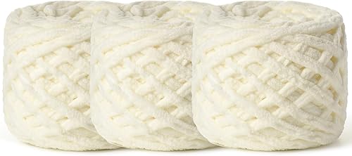 Vista 57 de Paquete de 3 hilos gruesos de felpilla de felpa de 3.53 onzas (49.2 yardas), hilo de terciopelo esponjoso para tejer y hacer ganchillo, hilos de 3