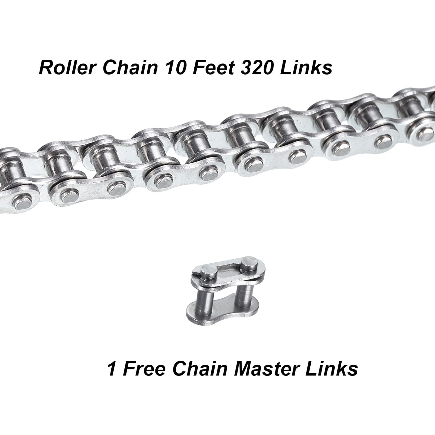 uxcell #35/ DIN/ISO 06C Roller Chain 10 Feet 3/8" Pitch Stainless Steel Roller Chains with 1 Free Master Connector Links for Go-Karts, Bicycles, 320 Links