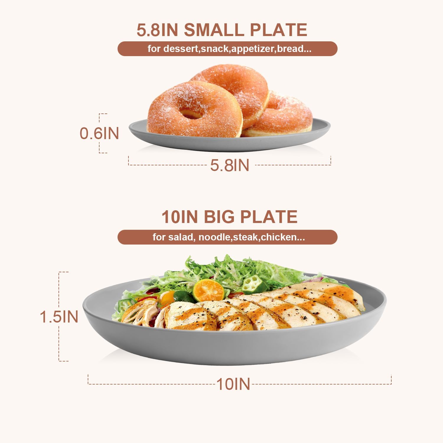 Wheat Straw Dinnerware Set 32 PCS, Dinner Plates,Dessert Plates, Drinking Glasses, Wheat Straw Bowls Set, Microwave and Dishwasher Safe Dishes Set for 8 for Outdoor, Camping, Picnic - Grey