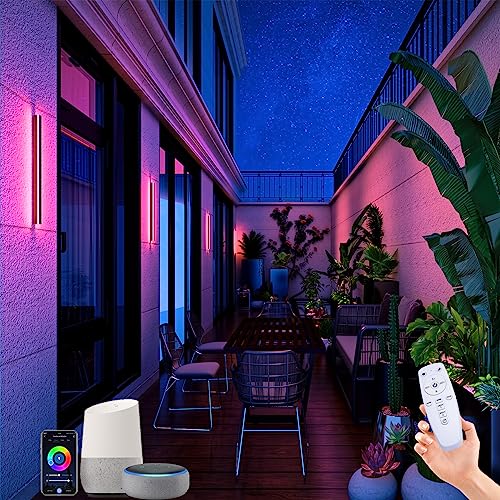 Smart Wall Sconces Indoor Rgb Led Wall Light Fixtures,Modern Black Wall Mounted Lamp For Bedroom,Living Room,Wall Panels Lighting,Works With Alexa,Google,Remote Control,Patio,Hallway,Porch Lights,1Pcs #TOP27
