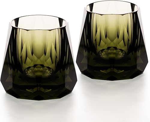 Miniatura 8 de KAMMAK Juego de 2 vasos de whisky de cristal, 5.3 onzas, sin tallo, vasos de cóctel de colores soplados a mano, regalos de compromiso para parejas,