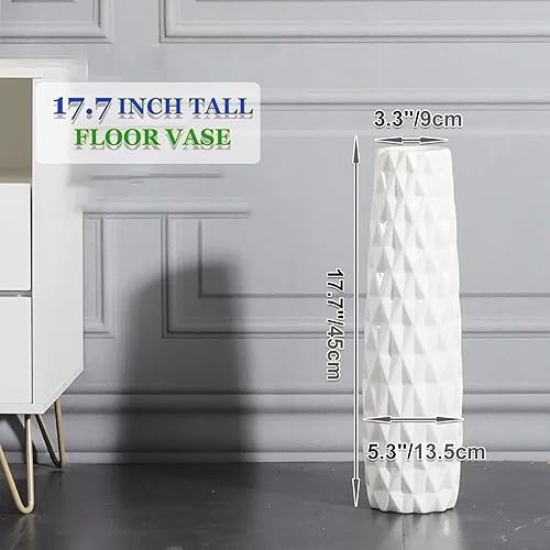 Miniatura 4 de Jarrón de piso blanco de 18 pulgadas  1.772 in alto, jarrón decorativo de cerámica para sala de estar, con textura en forma de piña, soporte estable