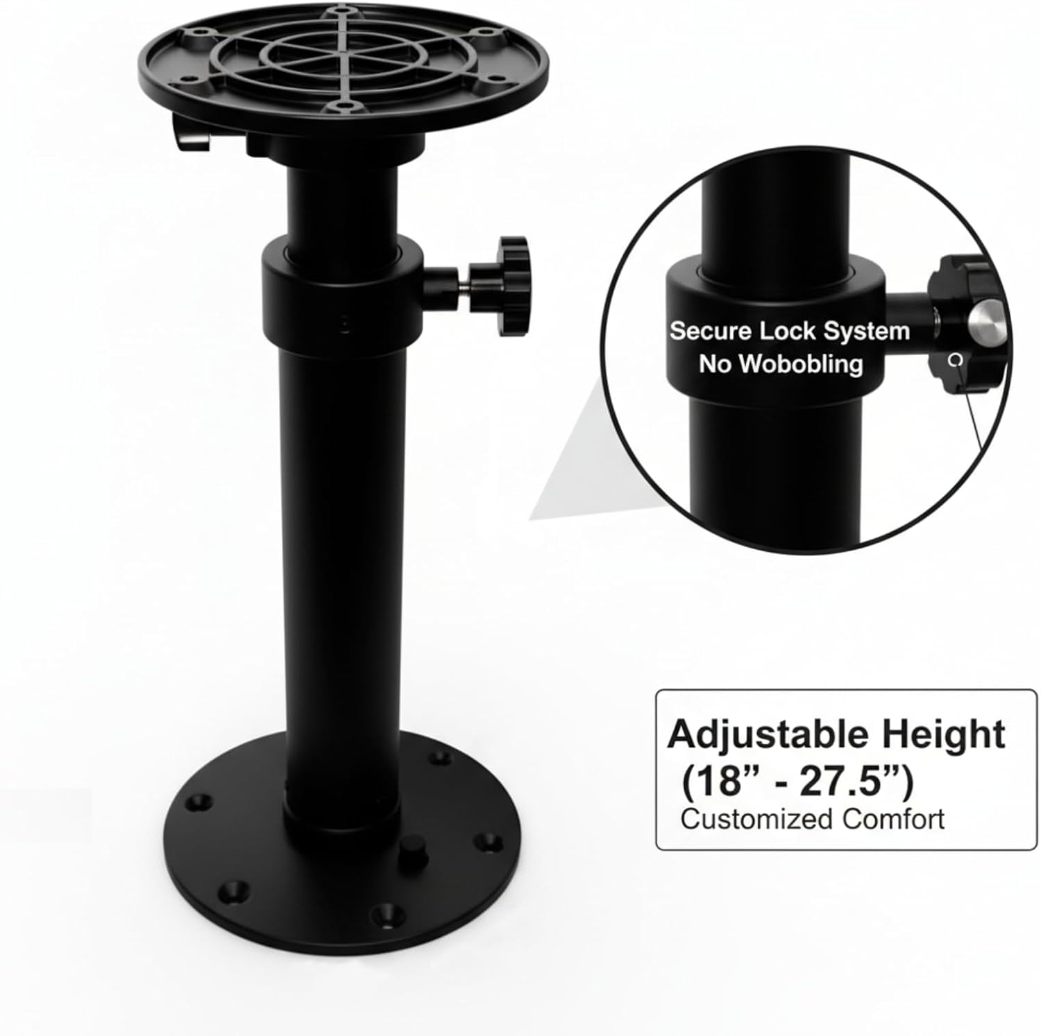 Adjustable RV Table Leg System 18"-27.5" Aluminum Pedestal for Pontoon Boat Camper Van, Detachable Marine Base with Outdoor Tripod Mount Kit Black (Black)