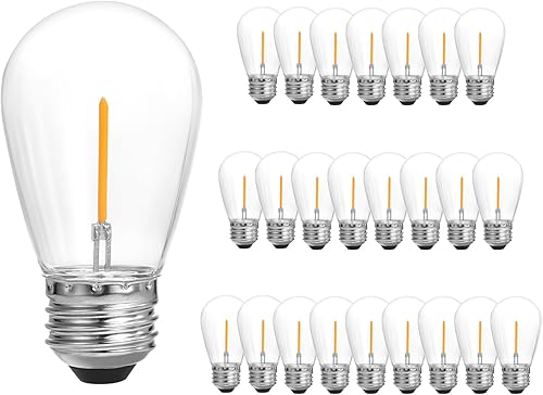 SUNTHIN 25 Pack Dimmable 1W S14 Replacement LED Bulbs, 2700K Warm White Waterproof Outdoor String Lights Vintage LED Filament Bulb, Shatterproof E26
