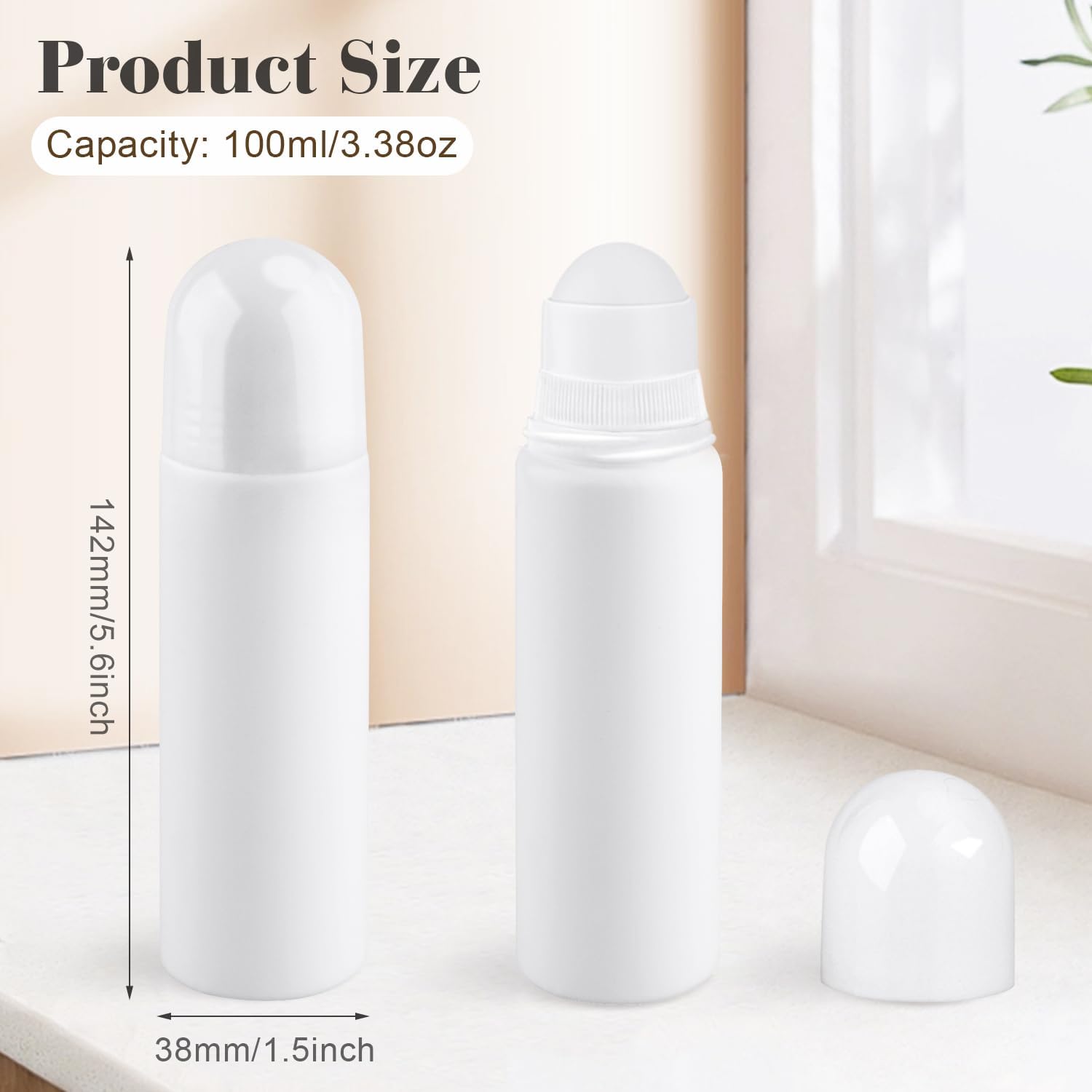 10 Pcs 100ml/3.38oz Roll On Bottles White Plastic Roller Bottle Refillable Deodorant Containers with Roller Balls for Essential Oil Perfume Balms