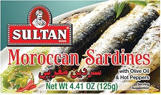 Sultan Moroccan Season Sardines in Olive Oil, 100% All-Natural, High Protein, No Additives, No Preservatives, Paleo, Carnivore, Keto Friendly, Zero Carb, Sealed Freshness 4.37oz