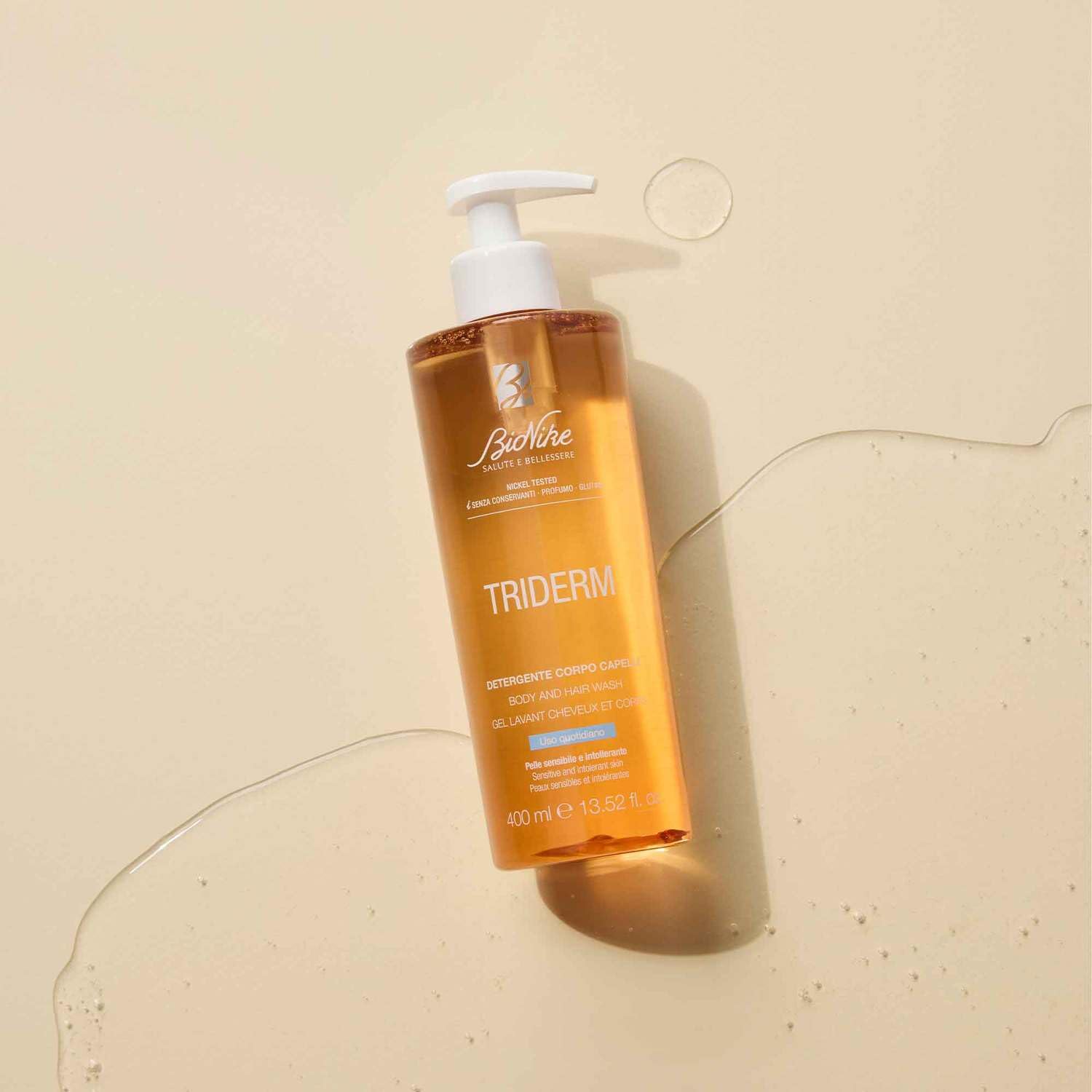 BioNike Triderm - Gel Doccia Delicato Corpo e Capelli, per la Detersione Quotidiana di Cute e Cuoio Capelluto, pH Fisiologico, Indicato per Pelli Sensibili, Adatto a Tutta la Famiglia