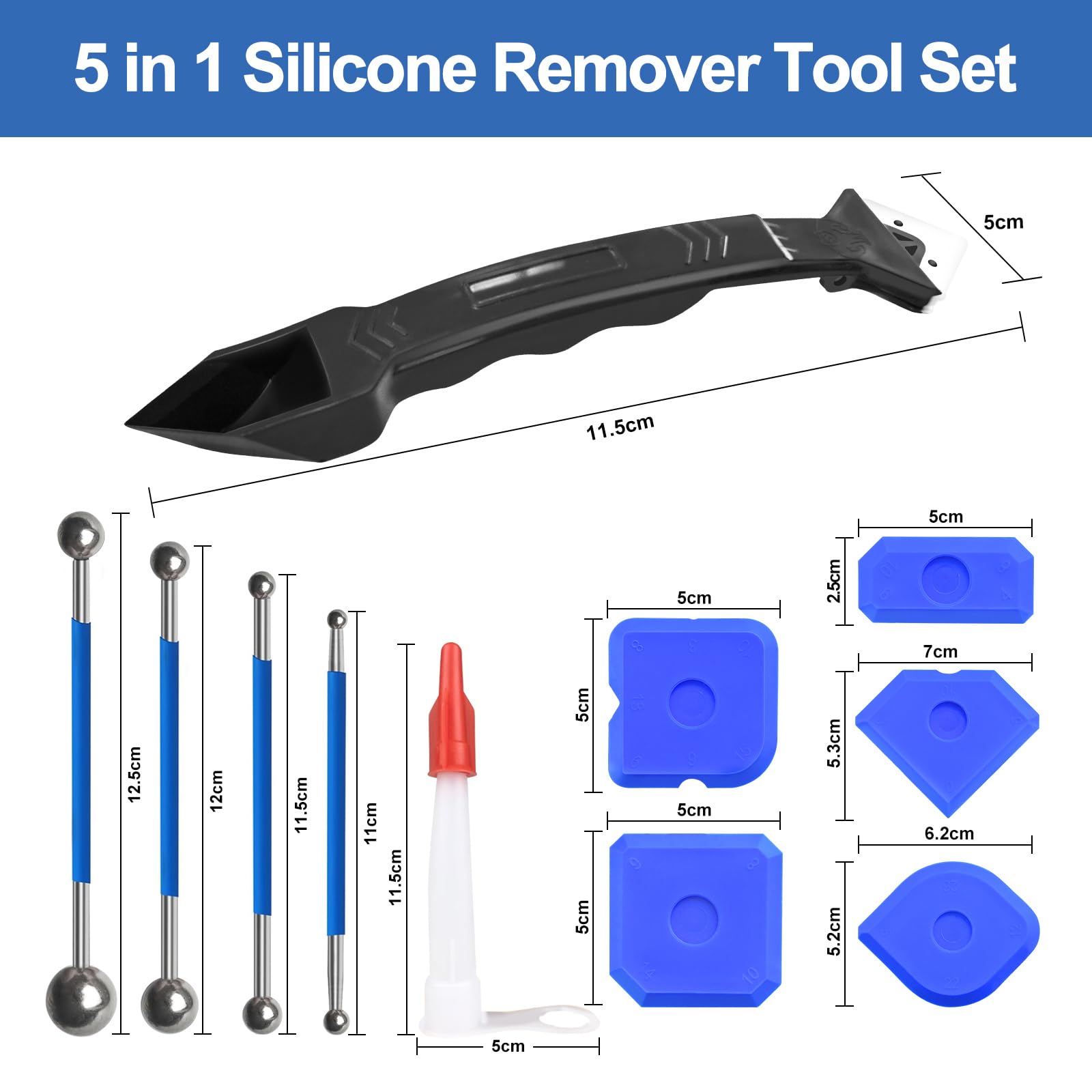 Omsscun 12 Pcs Silicone Remover Kit, 5 in 1 Caulking Tool, Sealant Set, Smoothing Finishing Kit for Kitchen Bathroom Floor Tile Wall - Image 2
