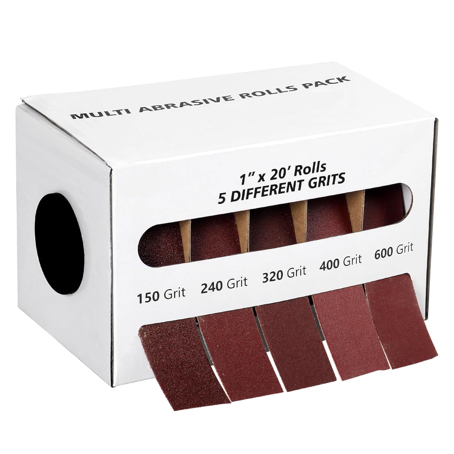 Emery Cloth Roll, 5 Grits Sand Paper Roll with Dispenser, 150 240 320 400 600 Grit Abrasive Sandpaper Rolls Assortment for Woodturning, Metalwork, Furniture Repair, Automotive Sanding (5rolls 6m)