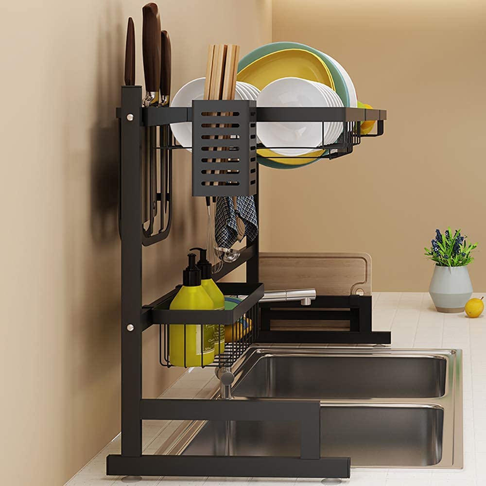 Support de Cuisine en Acier Inoxydable Noir, égouttoir à Vaisselle, Couteau, Baguettes, Support de Rangement pour ustensiles de Cuisine, Support d'évier de Cuisine (33,4 x 12,6 Pouces)