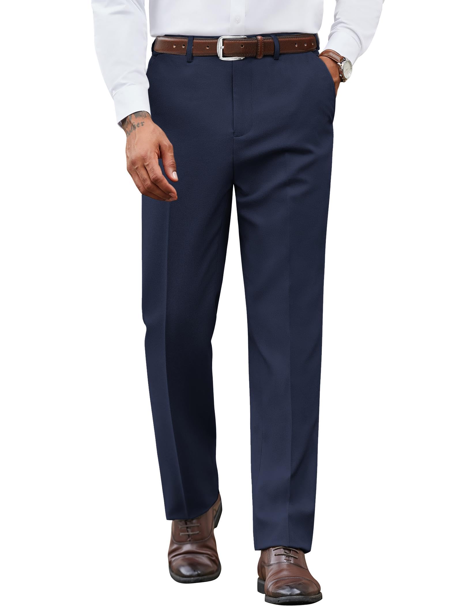 COOFANDY Mens Dress Pants Regular Fit Flat Front Pant Expandable Waist Casual Slacks