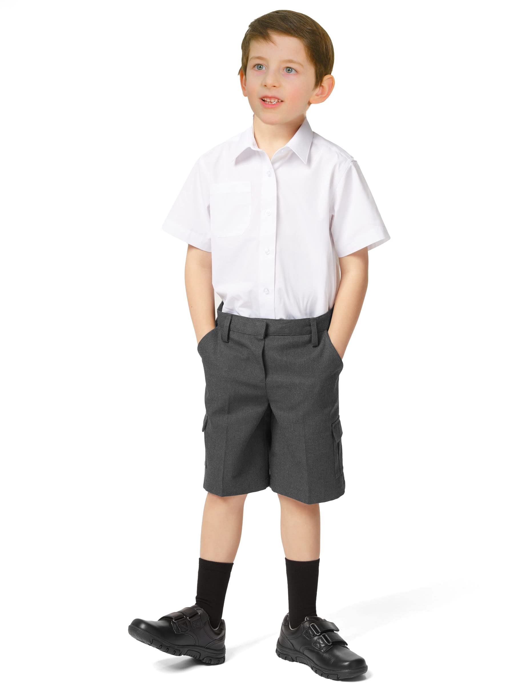 INSAFIANS Boys Half Elasticated School Shorts | Kids Cargo Summer Shorts Black Grey (as8, Age, 10_Years, 11_Years, Regular, Grey)